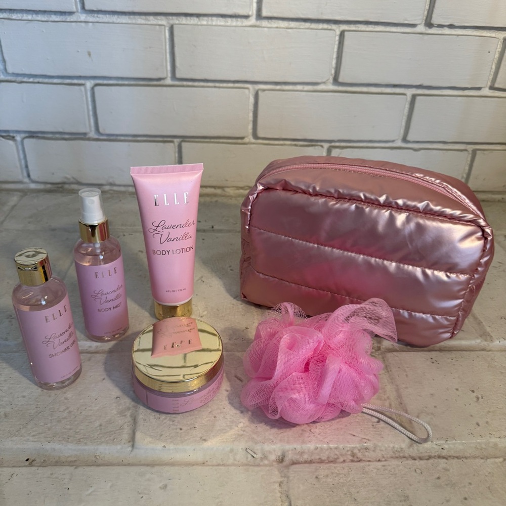 Elle 6pc Set Body Mist Spray & Hand Cream with Makeup Bag Lavender Vanilla